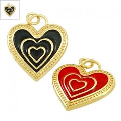 Μεταλλικό Μπρούτζινο Μοτίφ Καρδιά με Σμάλτο 20x19mm - Χρυσό/ Μαύρο ΚΩΔ:78060725.001-NG