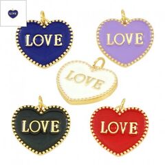 Μεταλλικό Μπρούτζινο Μοτίφ Καρδιά "LOVE" με Σμάλτο 20x17mm - Xρυσό/ Μπλε ΚΩΔ:78060742.403-NG