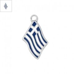 Μεταλλικό Ζάμακ Χυτό Μοτίφ Ελληνική Σημαία & Σμάλτο 14x17mm - 999° Επάργυρο Αντικέ/ Μπλε Ναυτικό/ Άσπρο ΚΩΔ:EZ4665.27001-NG