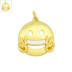 Μεταλλικό Μοτίφ Στρογγυλό Χαμογελαστό Πρόσωπο με Σμάλτο 18mm - Χρυσό/ Άσπρο ΚΩΔ:78110588.401-NG