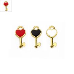 Μεταλλικό Ζάμακ Μοτίφ Κλειδί Καρδιά Γούρι με Σμάλτο 6x16mm - Κόκκινο/Χρυσό ΚΩΔ:78060674.203-NG