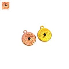 Μεταλλικό Ζάμακ Χυτό Μοτίφ Στρογγυλό Μάτι με Σμάλτο 16mm - Ροζ Χρυσό/Μαύρο ΚΩΔ:78432839.313-NG
