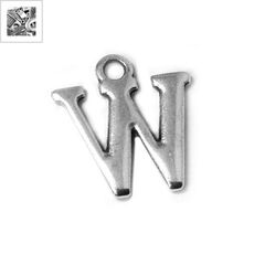 Μεταλλικό Ζάμακ Χυτό Μοτίφ Γράμμα "W" 12mm - 999° Επάργυρο Αντικέ ΚΩΔ:78412461.027-NG