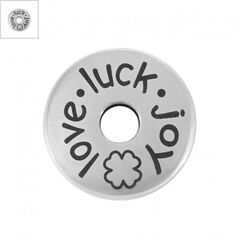 Μεταλλική Ροδέλα “luck joy love” 20mm/1.9mm (Ø5.2mm) - 999° Επάργυρο Αντικέ/ Μαύρο ΚΩΔ:RE973.270004-NG