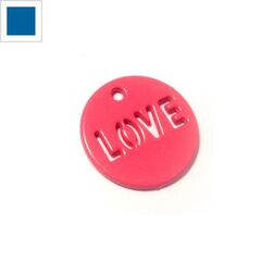 Μεταλλικό Ζάμακ Χυτό Χρωματιστό Μοτίφ Στρογγυλό 'LOVE' 14mm - Μπλε ΚΩΔ:78170094.001-NG