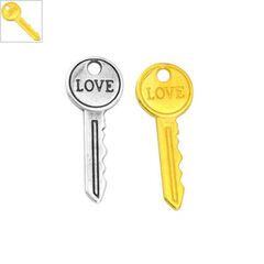 Μεταλλικό Ζάμακ Μοτίφ Κλειδί "LOVE" Γούρι 10x27mm (Ø2mm) - 24K Επίχρυσο ΚΩΔ:78414630.022-NG