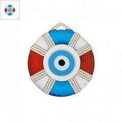 Ξύλινο Μοτίφ Σωσίβιο με Μάτι 55mm - Άσπρο/ Μπλε/ Κόκκινο ΚΩΔ:76460820.001-NG