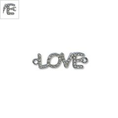 Μεταλλικό Στοιχείο "LOVE" με Στρας για Μακραμέ 36x11mm - Διάφανο/Ρόδιο ΚΩΔ:78040189.401-NG