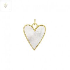 Μεταλλικό Μπρούτζινο Μοτίφ Καρδιά με Φίλντισι 18x21mm - Χρυσό/ Άσπρο ΚΩΔ:78110802.422-NG