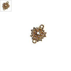 Μεταλλικό Ζάμακ Στοιχείο Λουλούδι με Στρας για Μακραμέ 13mm - Χρυσό/Διαφανές ΚΩΔ:78750227.201-NG