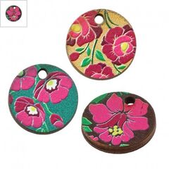 Ξύλινο Μοτίφ Στρογγυλό Λουλούδι Φύλλο 15mm - Καφέ/ Ροζ/ Πράσινο/ Multi ΚΩΔ:76460733.001-NG