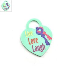 Πλέξι Ακρυλικό Μοτίφ Καρδιά Λουκέτο "Live Love Laugh"32x40mm - Βεραμάν Ανοιχτό/Multi ΚΩΔ:71460520.001-NG