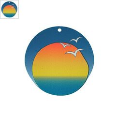Πλέξι Ακρυλικό Μοτίφ Στρογγυλό Ηλιοβασίλεμα Γλάροι 50mm - Μπλε Ανοιχτό/Multi ΚΩΔ:71460635.001-NG