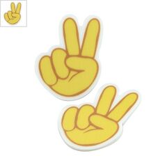 Πλέξι Ακρυλικό Flatback Χέρι Σύμβολο Ειρήνης 25x33mm - Άσπρο/ Κίτρινο/ Καφέ ΚΩΔ:71460817.001-NG