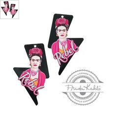 Πλέξι Ακρυλικά Σκουλαρίκια Frida Kahlo 65x39mm (2τμχ/Σετ) - Μαύρο/ Multi ΚΩΔ:71460884.001-NG