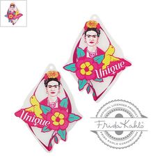 Πλέξι Ακρυλικά Σκουλαρίκια Frida Kahlo 60x46mm (2τμχ/Σετ) - Διαφανές/ Multi ΚΩΔ:71460883.001-NG