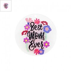 Πλέξι Ακρυλικό Μοτίφ Στρογγυλό Λουλούδια "Best Mom" 53mm - Διαφανές/ Μαύρο/ Ροζ/ Φούξια/ Multi ΚΩΔ:71461019.001-NG