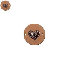 Ξύλινο Στοιχείο με Πλέξι Ακρυλικό Στρογγυλό Καρδιά για Μακραμέ 20mm - Ροζ Χρυσό/Καφέ Γκλίτερ ΚΩΔ:76710114.001-NG