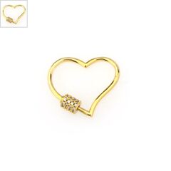 Μεταλλικό Μπρούτζινο Κούμπωμα Καρδιά με Ζιργκόν 25x21mm - Χρυσό/ Διαφανές ΚΩΔ:78110229.422-NG