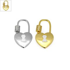 Μεταλλικό Μπρούτζινο Κούμπωμα Καρδιά με Ζιργκόν 17x29mm - Χρυσό/ Διαφανές ΚΩΔ:78110231.422-NG