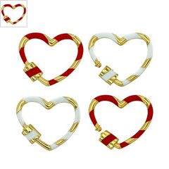 Μεταλλικό Μπρούτζινο Κούμπωμα Καρδιά με Σμάλτο 22x26mm - Χρυσό/ Κόκκινο ΚΩΔ:78110280.202-NG