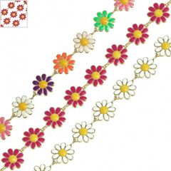 Μεταλλική Μπρούτζινη Αλυσίδα Λουλούδι με Σμάλτο 9.5x11mm - Χρυσό/ Φούξια Ροζ/ Κίτρινο ΚΩΔ:60020195.003-NG