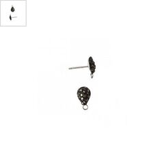 Μεταλλικό Σκουλαρίκι Σταγόνα με Μαρκασίτη & Κρικάκι 7x9mm - Μαύρο/Διαφανές ΚΩΔ:78110073.001-NG