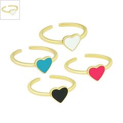 Μεταλλικό Μπρούτζινο Δαχτυλίδι Καρδιά με Σμάλτο 21mm - Χρυσό/ Άσπρο ΚΩΔ:78060784.001-NG