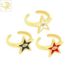 Μεταλλικό Δαχτυλίδι Αστέρι Μάτι με Ζιργκόν & Σμάλτο 20x16mm - Χρυσό/ Άσπρο/ Μαύρο ΚΩΔ:78110495.001-NG