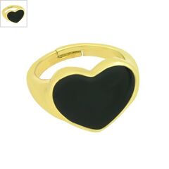 Μεταλλικό Μπρούτζινο Δαχτυλίδι Καρδιά με Σμάλτο 22x15mm - Χρυσό/ Μαύρο ΚΩΔ:78110502.001-NG