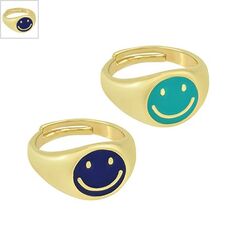 Μεταλλικό Δαχτυλίδι Στρογγυλό Χαμόγελο & Σμάλτο 22x12mm - Χρυσό/ Μπλε ΚΩΔ:78110506.004-NG