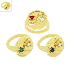 Μεταλλικό Δαχτυλίδι Στρογγυλό Yin Yang με Ζιργκόν 20x18mm - Χρυσό/ Διαφανές/ Μπλε ΚΩΔ:78110508.001-NG