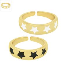 Μεταλλικό Μπρούτζινο Δαχτυλίδι Στρογγυλό Αστέρι &Σμάλτο 21mm - Χρυσό/ Άσπρο ΚΩΔ:78110606.001-NG