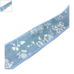 Κορδέλα  Βαμβακερή  με  Λουλούδια  25mm  (10  γιάρδες/καρούλι) - Μπλε ΚΩΔ:77090207.001-NG
