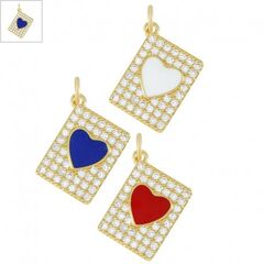 Μεταλλικό Μοτίφ Ταυτότητα Καρδιά με Ζιργκόν & Σμάλτο 12x15mm - Χρυσό/ Διαφανές/ Μπλε ΚΩΔ:78060761.903-NG