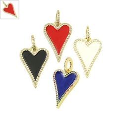 Μεταλλικό Μπρούτζινο Μοτίφ Καρδιά με Ζιργκόν &Σμάλτο 18x25mm - Χρυσό/ Κόκκινο/ Διαφανές ΚΩΔ:78110545.402-NG
