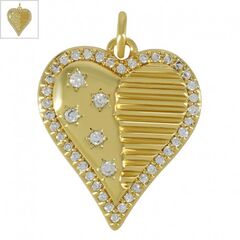 Μεταλλικό Μπρούτζινο Μοτίφ Καρδιά με Ζιργκόν 17x20mm - Χρυσό/ Διαφανές ΚΩΔ:78110818.422-NG