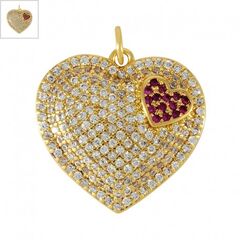 Μεταλλικό Μπρούτζινο Μοτίφ Καρδιά με Ζιργκόν 21mm - Χρυσό/ Διαφανές/ Φούξια ΚΩΔ:78110819.422-NG