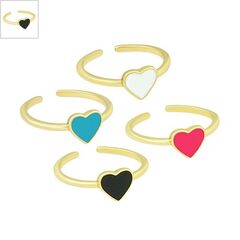 Μεταλλικό Μπρούτζινο Δαχτυλίδι Καρδιά με Σμάλτο 21mm - Χρυσό/ Μαύρο ΚΩΔ:78060784.003-NG