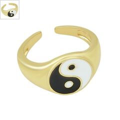 Μεταλλικό Δαχτυλίδι Στρογγυλό Yin Yang με Σμάλτο 24mm - Χρυσό/ Άσπρο/ Μαύρο ΚΩΔ:78060791.001-NG