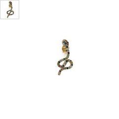 Μεταλλικό Μπρούτζινο Σκουλαρίκι Φίδι με Ζιργκόν 9x20mm - Χρυσό/ Multi ΚΩΔ:78110128.422-NG