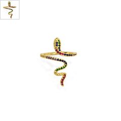 Μεταλλικό Μπρούζινο Δαχτυλίδι Φίδι με Ζιργκόν 22x30mm - Χρυσό/ Multi ΚΩΔ:78110168.422-NG