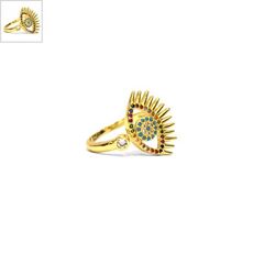 Μεταλλικό Μπρούτζινο Δαχτυλίδι Μάτι με Ζιργκόν 15x20mm - Χρυσό/ Multi ΚΩΔ:78110170.422-NG
