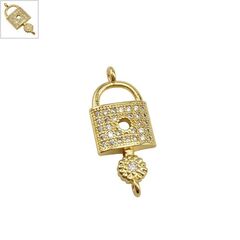 Μεταλλικό Μπρούτζινο Μοτίφ Λουκέτο Κλειδί με Ζιργκόν 23x10mm - Χρυσό/ Διαφανές ΚΩΔ:78110319.201-NG