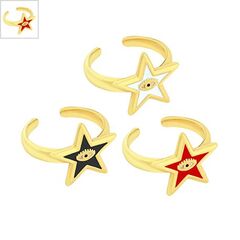 Μεταλλικό Δαχτυλίδι Αστέρι Μάτι με Ζιργκόν & Σμάλτο 20x16mm - Χρυσό/ Κόκκινο/ Άσπρο ΚΩΔ:78110495.003-NG