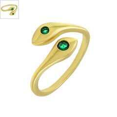 Μεταλλικό Μπρούτζινο Δαχτυλίδι Φίδι με Ζιργκόν 20mm - Χρυσό/ Πράσινο ΚΩΔ:78110638.001-NG