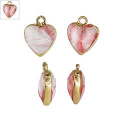 Ημιπολύτιμη Πέτρα Χαλαζίας Μοτίφ Καρδιά 12mm - Ροζ Σκούρο/Χρυσό ΚΩΔ:72780034.203-NG