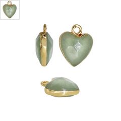 Ημιπολύτιμη Πέτρα Μοτίφ Καρδιά Μεταλλική Βάση 12mm - Πράσινο Σκούρο/Χρυσό ΚΩΔ:72780034.205-NG