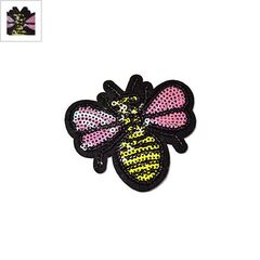 Υφασμάτινο Στοιχείο Θερμοκολλητικό Μέλισσα με Παγιέτα (~75x70mm) - Μαύρο/Κίτρινο/Ροζ ΚΩΔ:77120082.001-NG