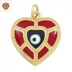 Μεταλλικό Μπρούτζινο Μοτίφ Καρδιά Μάτι με Σμάλτο 17x18mm - Χρυσό/ Κόκκινο/ Μαύρο/ Άσπρο ΚΩΔ:78110658.001-NG